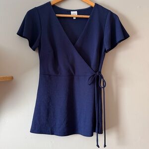 Kaileigh Navy Blue Front Tie Wrap Top women’s size XS
